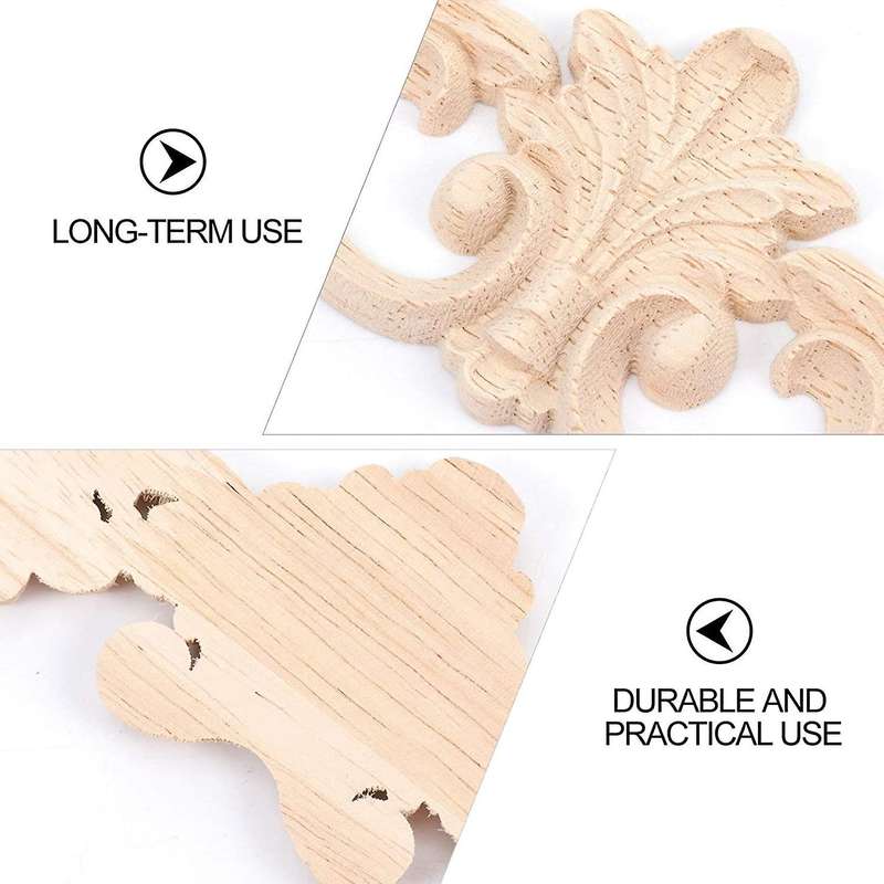 6pcs Onlay Wood Mouldings Wood Applique Wood Decal Carved Unpainted