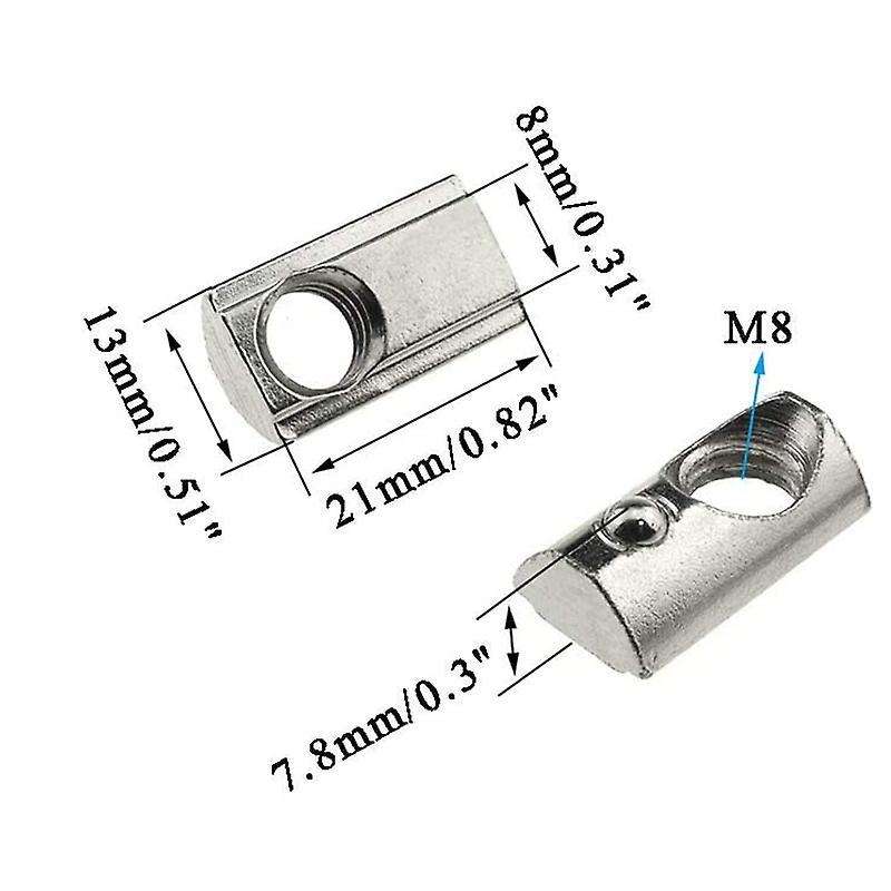 30pcs M8 T Slot Nuts Roll-in Spring Ball Loaded Elastic Nuts