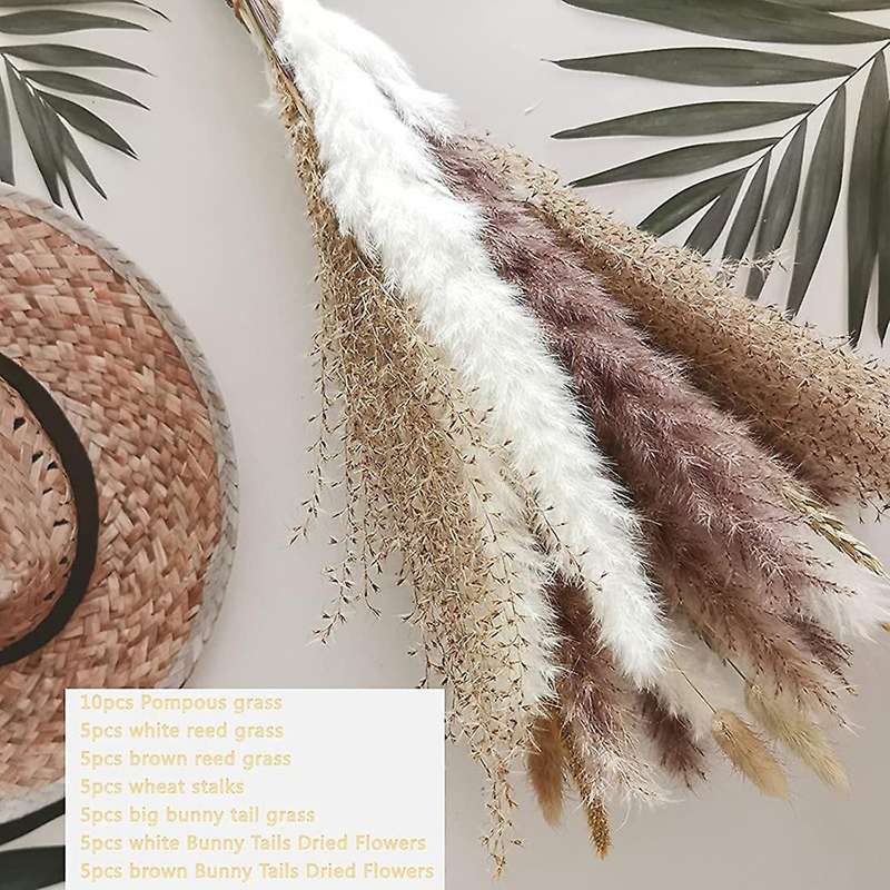 40pcs 17 Inch Pampas Grass Natural Dried Pampas Grass Decor