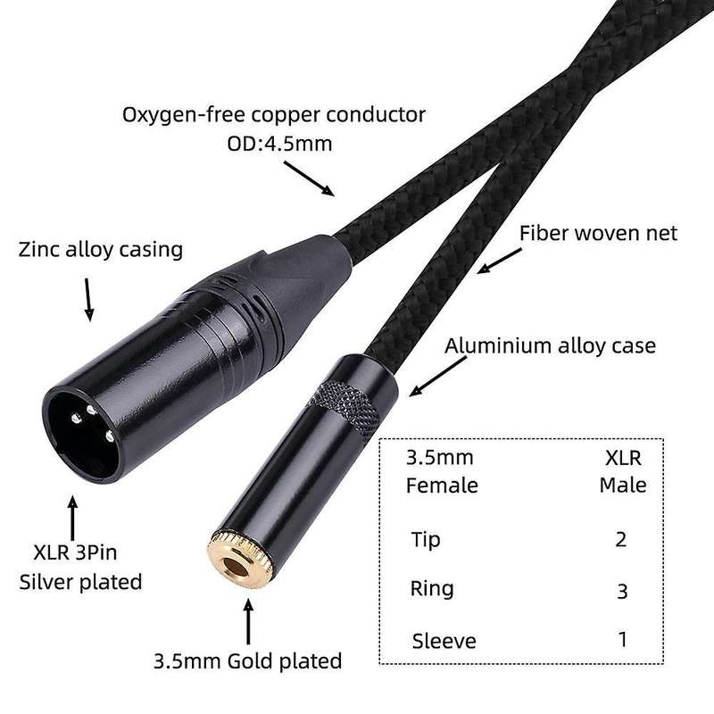 3.5mm Female to 3pin Male Audio Adapter Cable for Mixer Guitar (2m)
