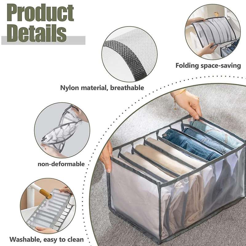 7 Grids Clothes Organizer 2pcs,for Closet,compartment Storage Box