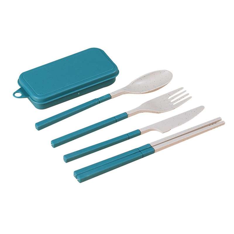 Combination Portable Outdoor Travel Tableware Student Set Dark Green