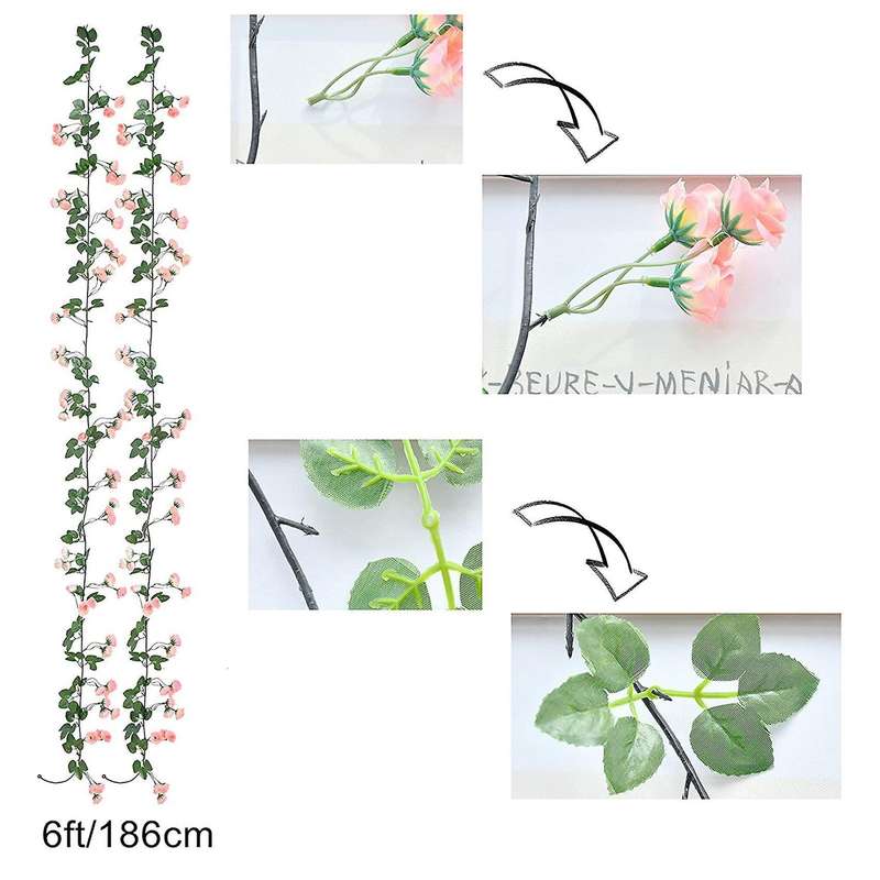 Artificial Rose Vine Garland with 69 Heads for Home(pink, 2pcs)