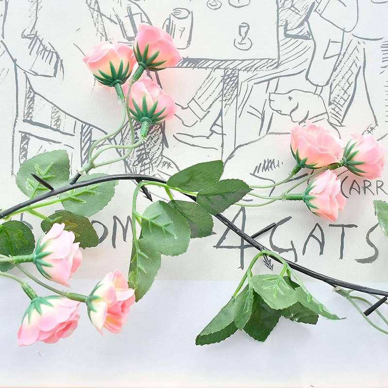 Artificial Rose Vine Garland with 69 Heads for Home(pink, 2pcs)
