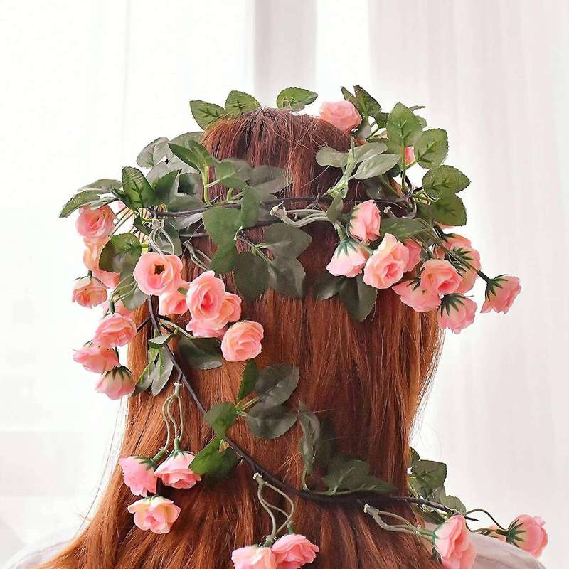Artificial Rose Vine Garland with 69 Heads for Home(pink, 2pcs)