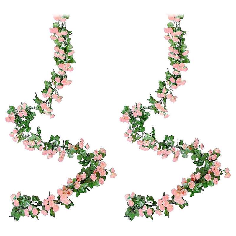 Artificial Rose Vine Garland with 69 Heads for Home(pink, 2pcs)