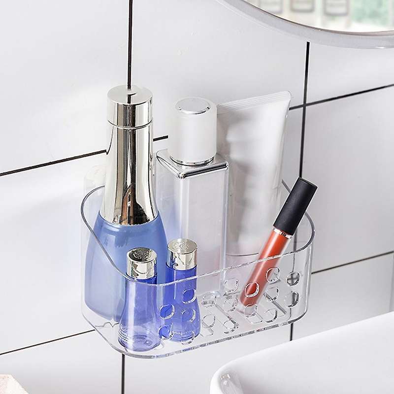 Bathroom Plastic Wall Shelf Toiletries Holder Storage Drain Basket