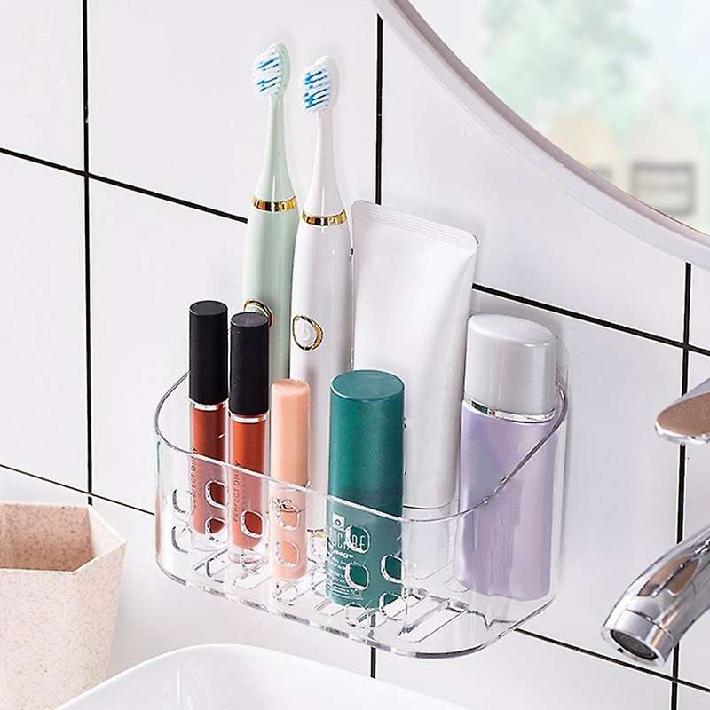 Bathroom Plastic Wall Shelf Toiletries Holder Storage Drain Basket