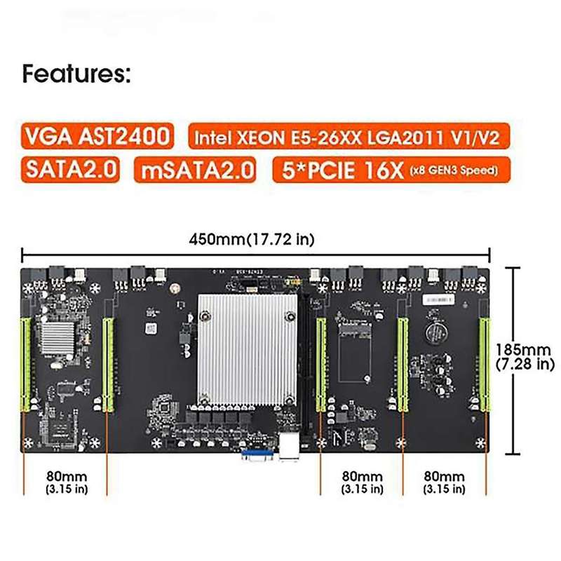 Eth79-x5b Btc Mining Motherboard with E5 2620 Cpu+128g Ssd+8g Ram