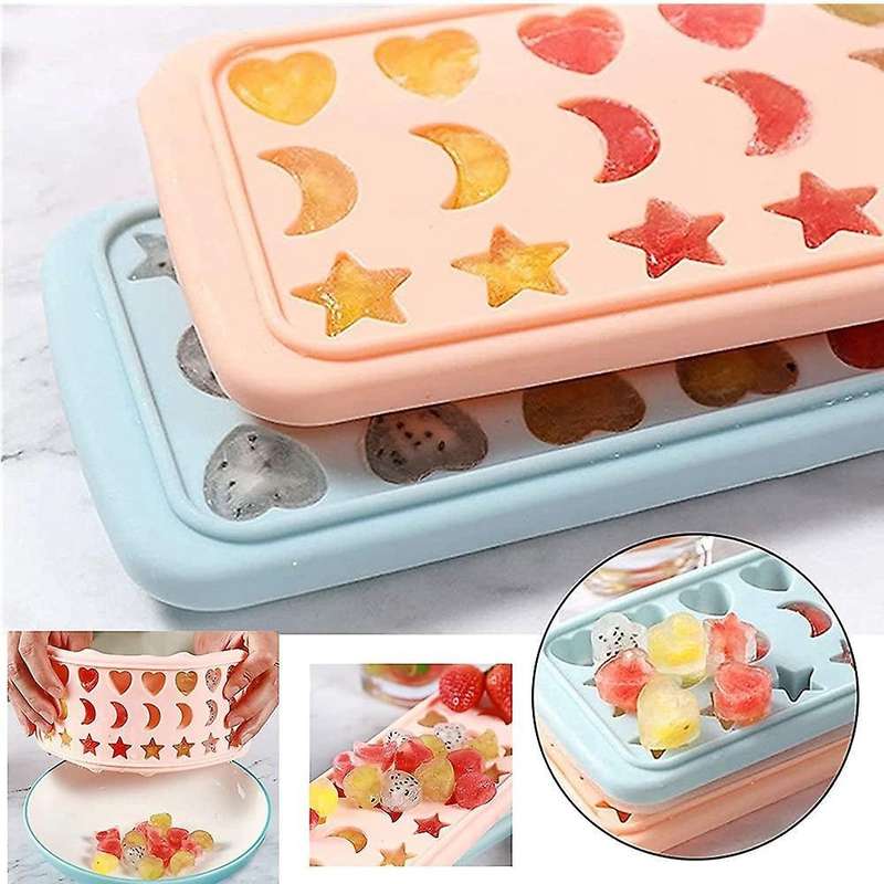 Ice Cube Tray with Lid Stars Love Hearts Shape 24 Cavity Kitchen Pink