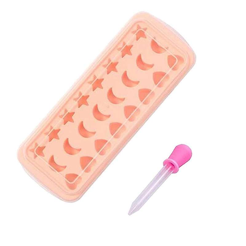 Ice Cube Tray with Lid Stars Love Hearts Shape 24 Cavity Kitchen Pink
