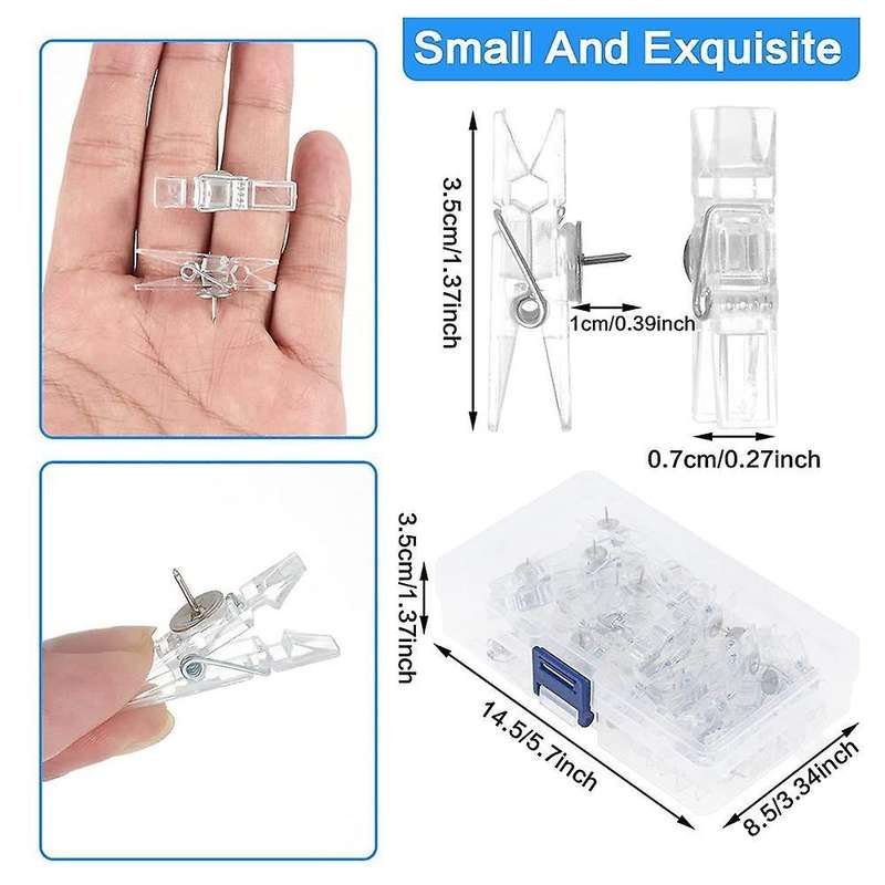 50pcs Plastic Push Pin Clips for Bulletin Board Clear Color