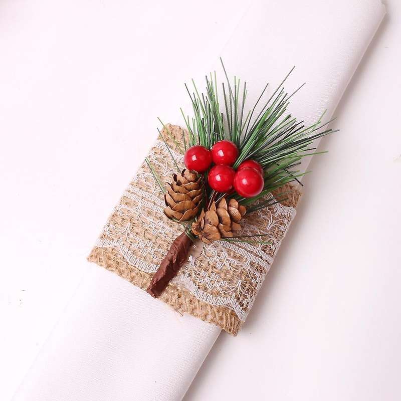 Burlap Napkin Rings Set Of 12,by Pinecones and Berries,for Christmas