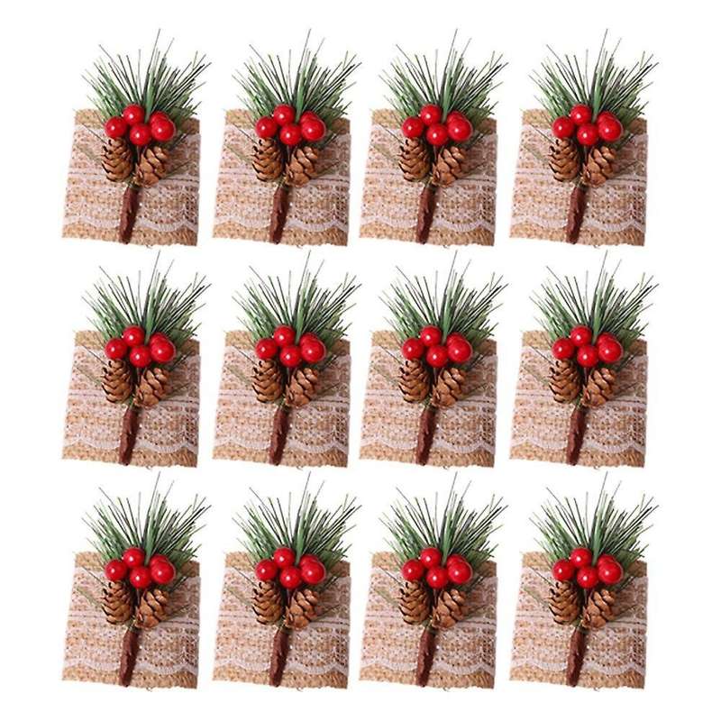Burlap Napkin Rings Set Of 12,by Pinecones and Berries,for Christmas