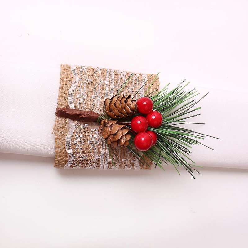 Burlap Napkin Rings Set Of 12,by Pinecones and Berries,for Christmas