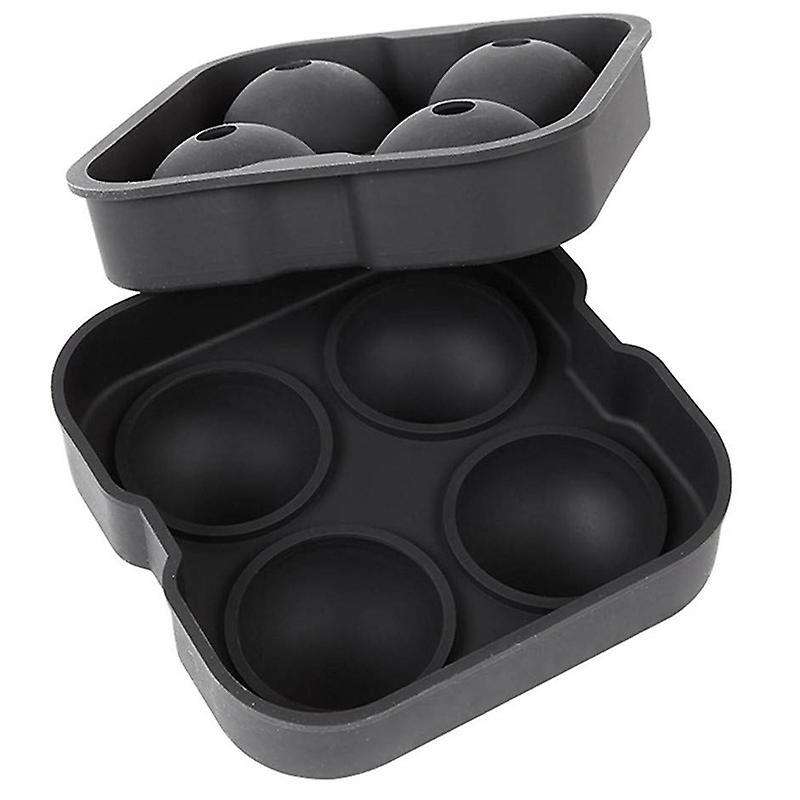 Silicone Sphere Ice Ball Maker with Lid & Cool Black Round Ice Molds