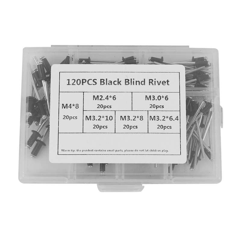 120pcs/set M2.4 M3.0 M3.2 M4 Black Aluminium Blind Rivets Nail Rivets