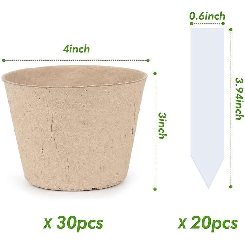 30 Pcs 3 Inch Biodegradable Plants Pots with Bonus 20 Plant Labels
