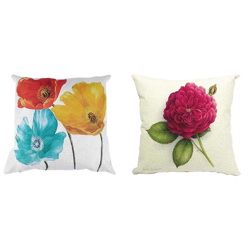 Flax Square Pillow Case Tricolor Poppy Flowers 45*45cm