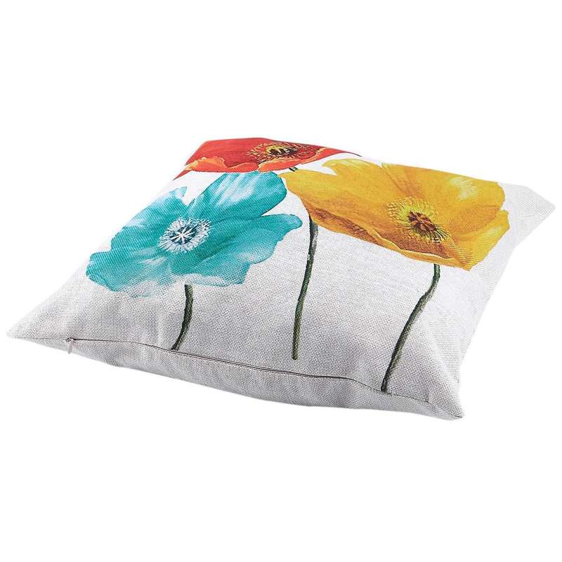 Flax Square Pillow Case Tricolor Poppy Flowers 45*45cm