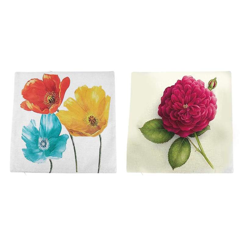 Flax Square Pillow Case Tricolor Poppy Flowers 45*45cm