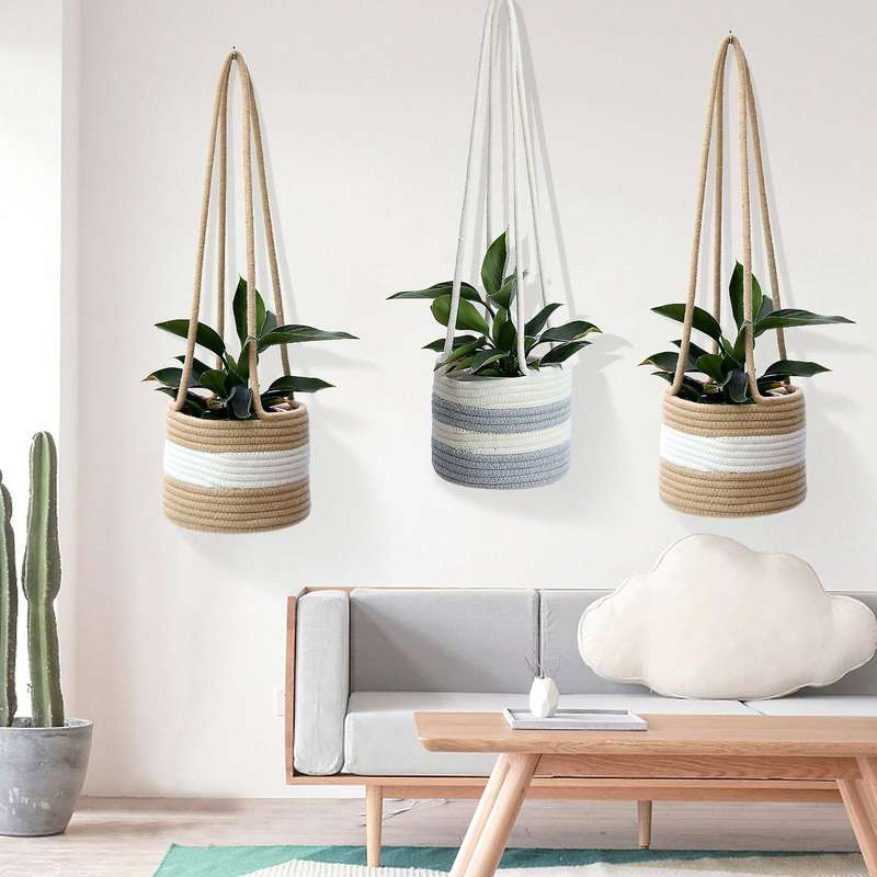 Hanging Planter Woven Plant Basket Indoor Up to 7inch Flower Pot, A
