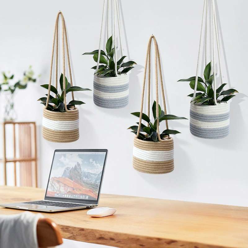 Hanging Planter Woven Plant Basket Indoor Up to 7inch Flower Pot, A