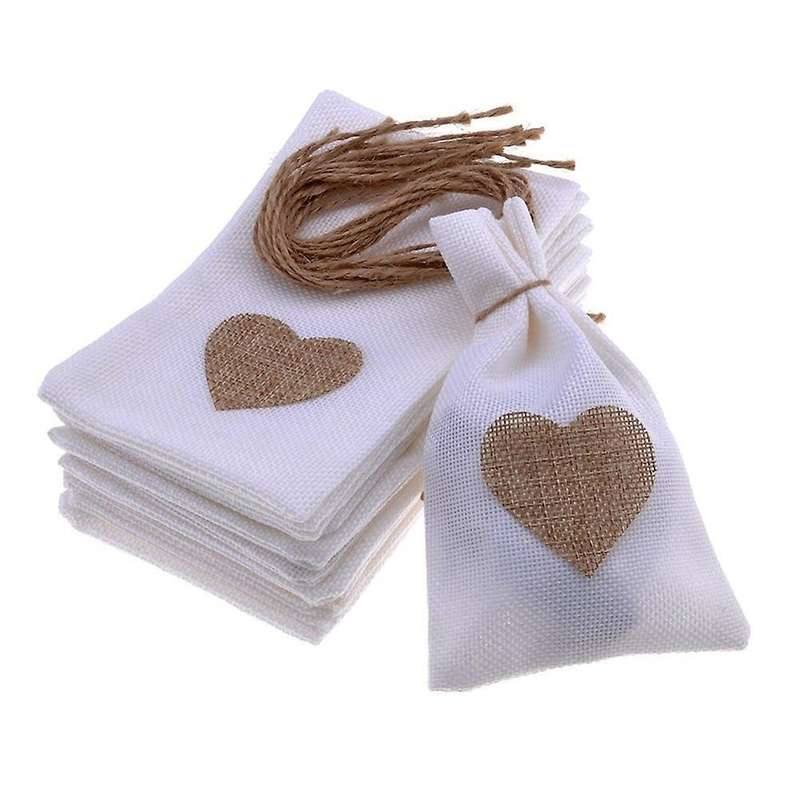 12pcs Chinese Style Linen Bag Candy Bag Sachet Bundle Bag Beige-white