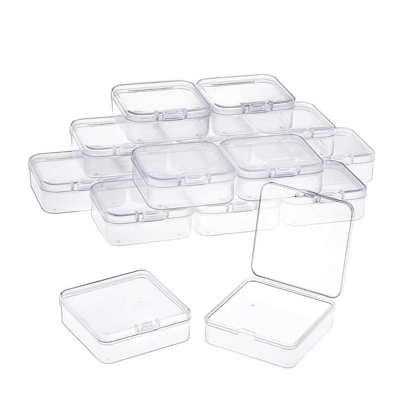 16 Pack Clear Plastic Beads Storage Containers Box with Hinged Lid