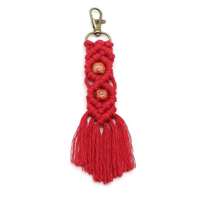 Mini Macrame Keychains Boho Macrame Bag Charms for Car Key,red