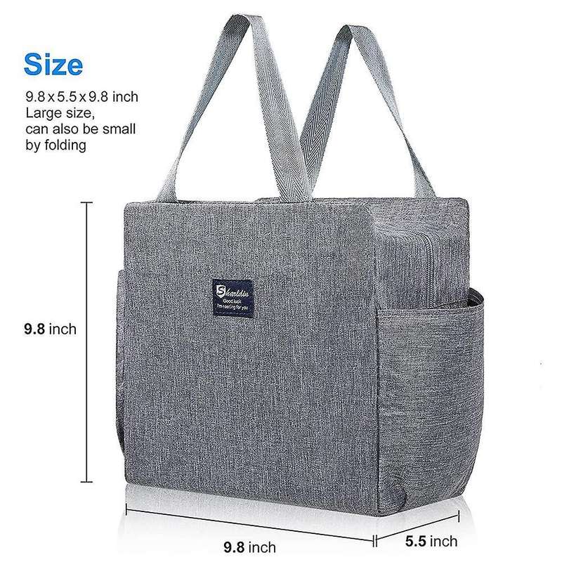 Insulated Lunch Bag with Dual Side Pockets Thermal Lunch Tote Bag