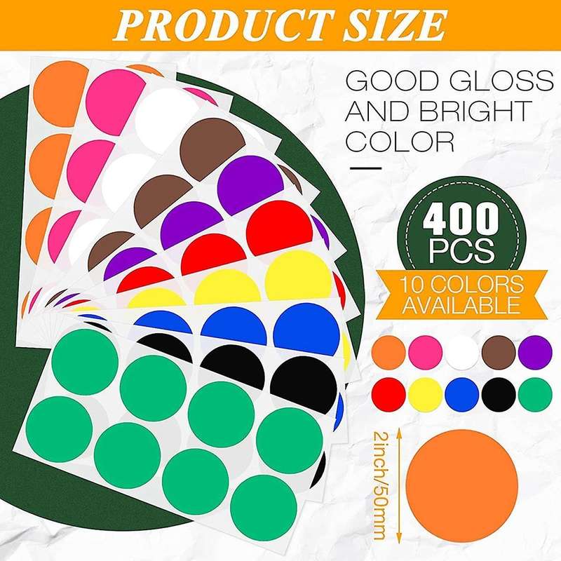 2 Inch Round Color Coding Sticker 10 Assorted Colors Labels (400)