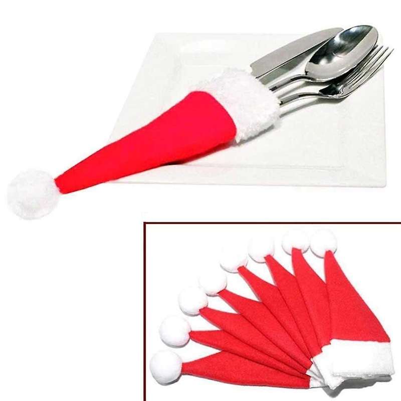 Christmas Tableware Holder Bag Mini Santa Hats Kitchen Holders 50pcs