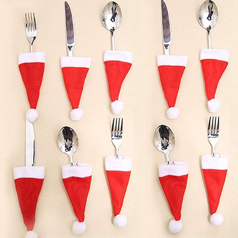 Christmas Tableware Holder Bag Mini Santa Hats Kitchen Holders 50pcs