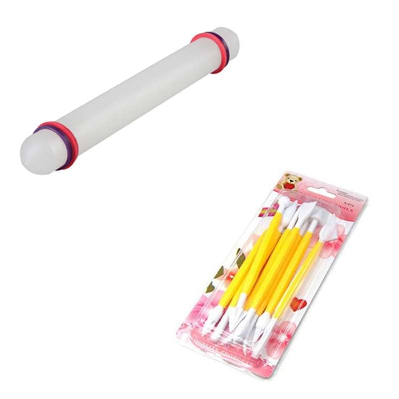 23 Cm Non-stick Sugarcraft Fondant Rolling Pin with Guide Rings