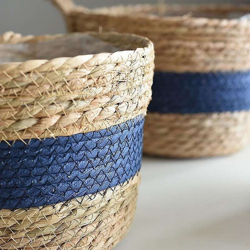 Seagrass Planter Woven Flower Pot Basket with Waterproof Liner,small