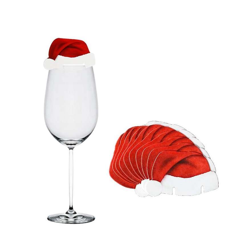 Christmas Cup Card Xmas Party Santa Hat Wine Glass Decoration H