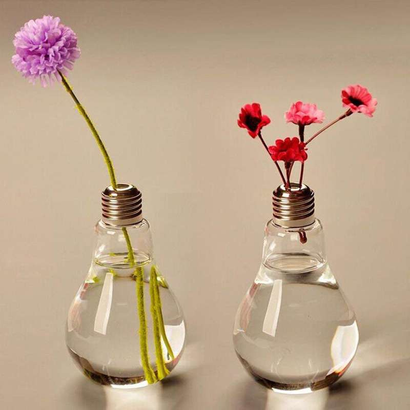 2x Transparent Glass Bulb Shape Table Vase for Plants Home Decoration