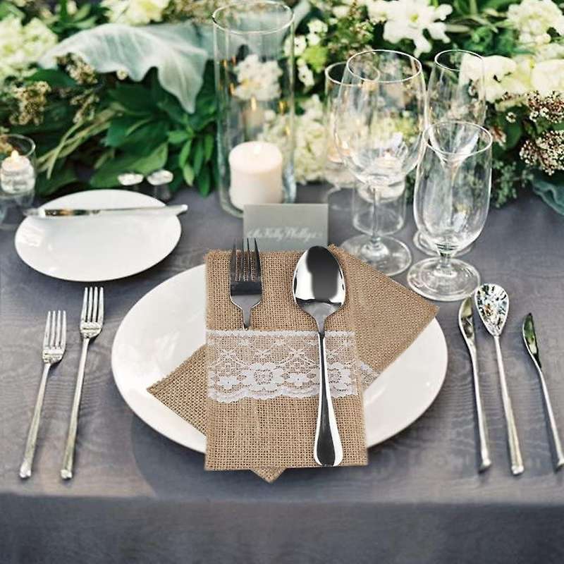 Jute Cutlery Bag Vintage Table Decoration for Wedding Christmas Party