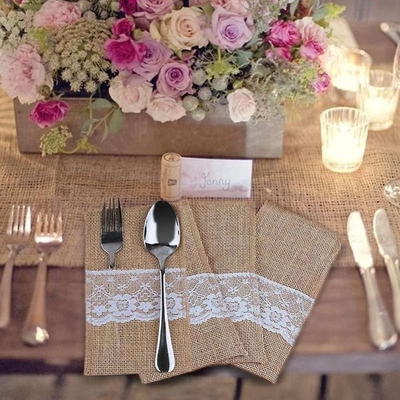 Jute Cutlery Bag Vintage Table Decoration for Wedding Christmas Party