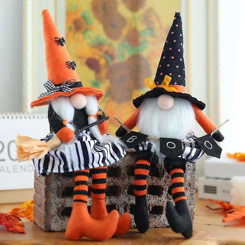 Halloween Long Legs with Broom Dwarf Doll Faceless Doll -black