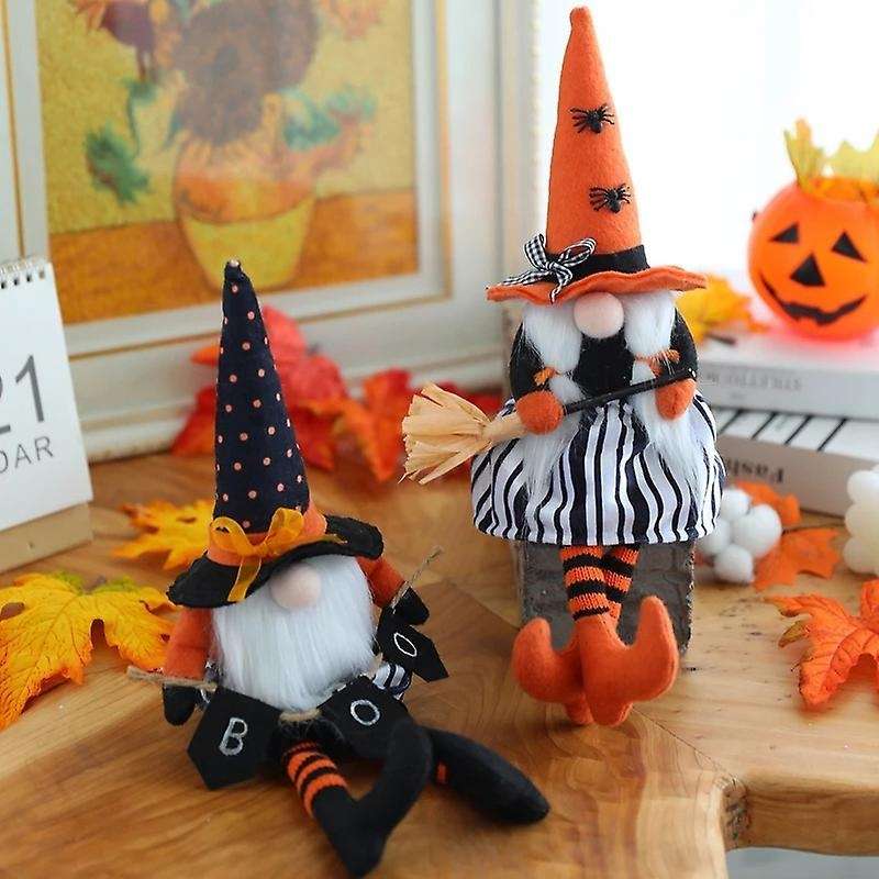 Halloween Long Legs with Broom Dwarf Doll Faceless Doll -black