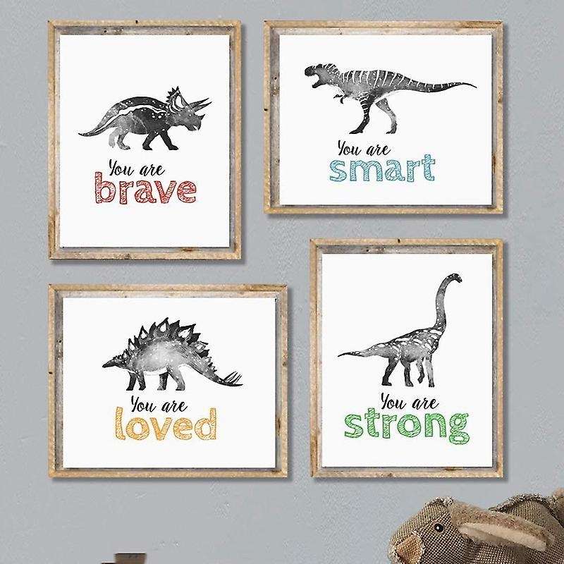 4pcs Dinosaur Wall Art for Little Boys Room, Baby Nursery Posters