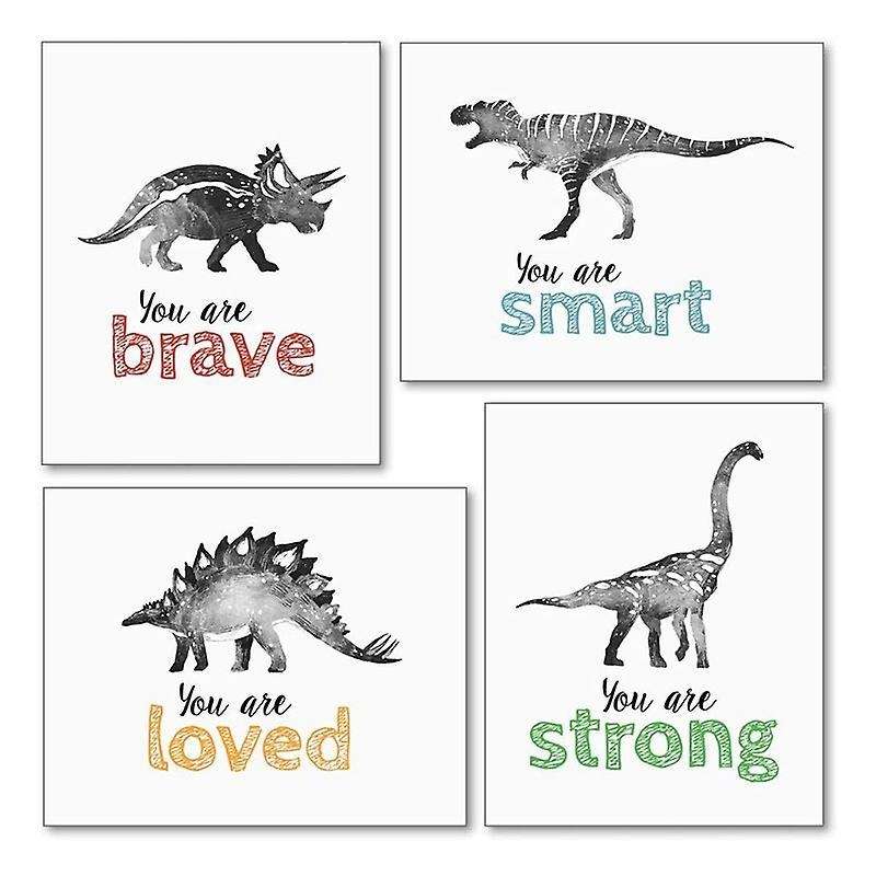4pcs Dinosaur Wall Art for Little Boys Room, Baby Nursery Posters