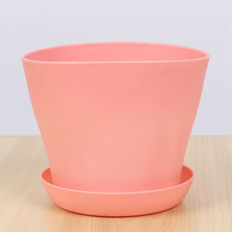 3x Plastic Plant Flower Pot with Tray Round Pink Upper Caliber 14cm