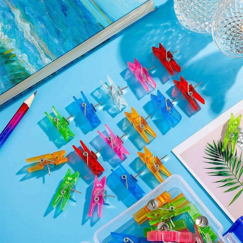 50pcs Plastic Push Pin Clips for Tacks Bulletin Board Mixed Colors
