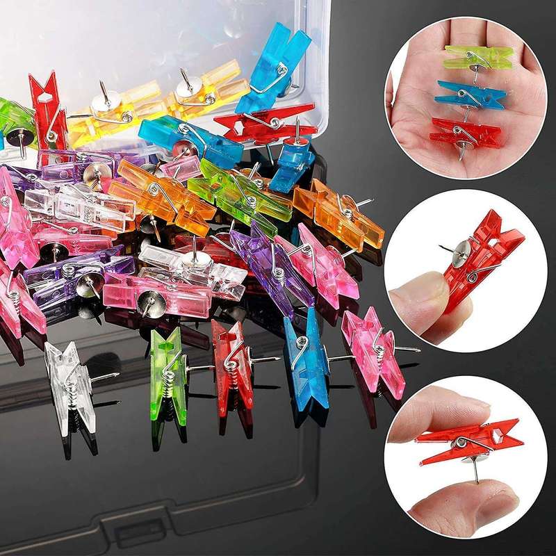 50pcs Plastic Push Pin Clips for Tacks Bulletin Board Mixed Colors