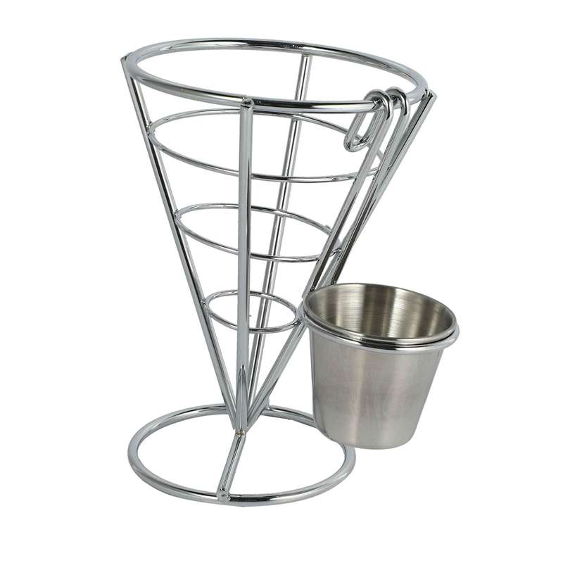 Fry Chips Cone Metal Wire Basket with Sauce Dippers