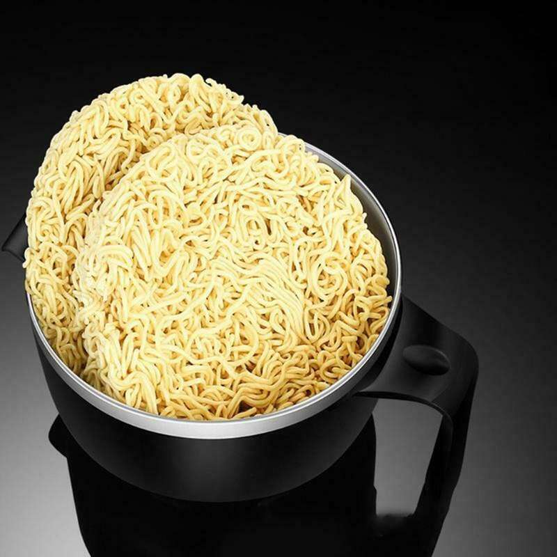 Round Instant Noodle Bowl with Lid and Handles Stainless Steel Green