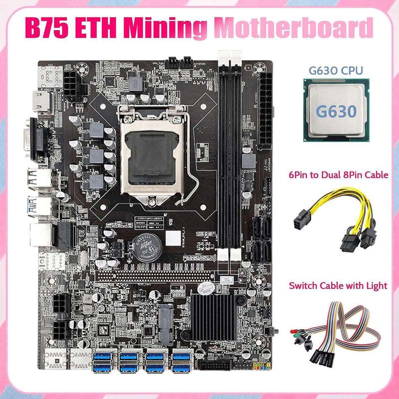 B75 Eth Mining Motherboard 8xpcie to Usb+g630 Cpu+switch Cable